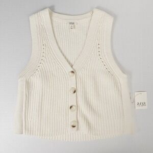 ana V Neck Button Front Knit Sweater Vest Womens Medium Cream Cottagecore Preppy